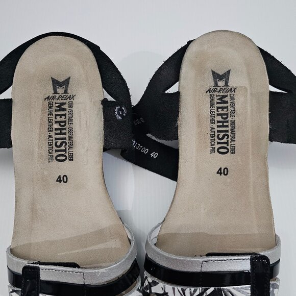 Mephisto Lucia Sandal Platform Wedge Black White Leather Cork EU Size 40 - Picture 7 of 12